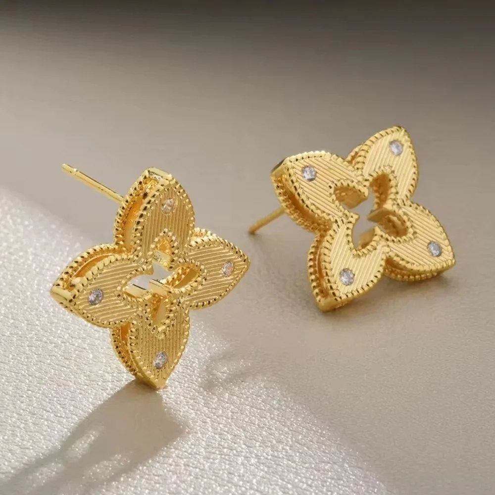 Luxury Gold Floral Earrings - Picture 6 of 7